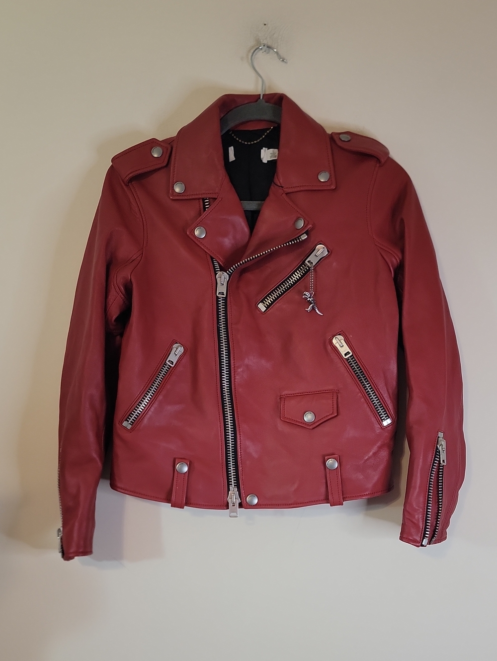 Women's Red Leather Biker Jacket - Classic Moto Style